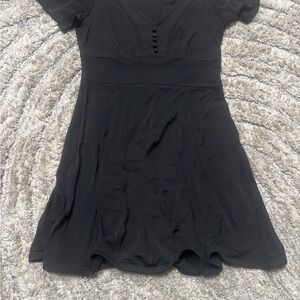 Nine West Black Fit & Flare Dress S | V-Neck Button Detail Stretch